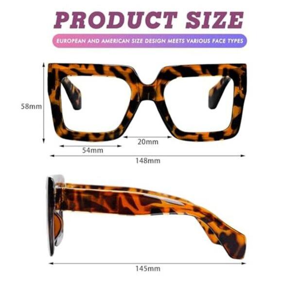 Oversized Square Blue Light Glasses Big Frame Computer Eyewear Animal Print